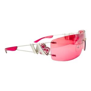 CHRISTIAN DIOR Vtg Heartcore Pink/Chrome Futuristic Rimless Heart Sunglasses OS